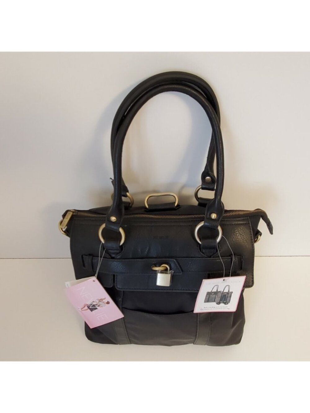 NEWLIE LOUISE Diaper Bag Convertible Backpack Handbag Black Changing Pad NWT - Picture 6 of 12